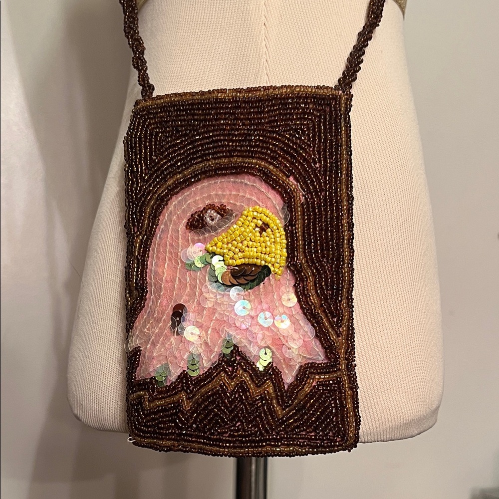 Beaded Brown and Pink Crossbody Bag